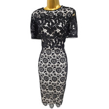 Abito a tubino Karen Millen 16 UK nero ricamato floreale pizzo sovrapposto