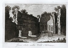 GRAN SALA NELLA VILLA ADRIANA , ROMA,  incisione , 1849 + PASSEPARTOUT