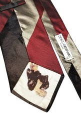 Dolce & Gabbana Tie Luxury Silk 100% Striped Brown Gold Red Perfect Handmade 