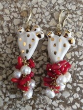 Orecchini ceramica di caltagirone fichi d'india bianco perle corallo