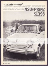 1960 NSU Prinz Sedan photo "Wunder-Buy" 50 MPG vintage promo print ad