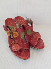 L'Artiste sandali passo primavera scarpe Riviera 6,5-7 US/37 tacco zeppa rosso