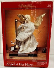 Vintage Holiday Time Angelo alla sua arpa suono natalizio animato musicale testato