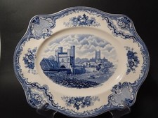 VINTAGE JOHNSON BROS OLD BRITAIN CASTLE BLU VASSOIO SEMI-PORCELLANA