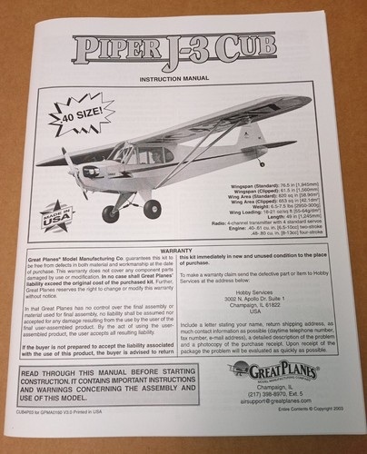 Great planes piper cub 40 - j-3,