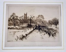 Percy ROBERTSON. Winchester College, from the Meadows. Acquaforte originale.