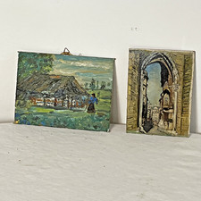 2 DIPINTO olio Su Cartoncino