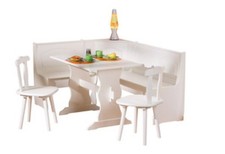 KIT GIROPANCA IN LEGNO MASSELLO BIANCO PANCA AD ANGOLO TAVOLO 2 SEDIE