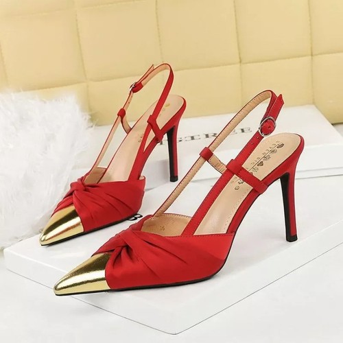 Decolte rosse punta oro tacco - decolte,