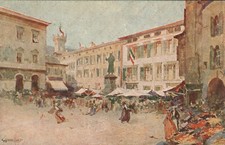 1917 TRENTO Piazza Erbe mercato Edoardo MARCHIORO Cartolina animata