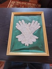 BELLISSIMI GUANTI VINTAGE ALL'UNCINETTO A MANO incorniciati oro anni 20 30 40? 14x11