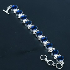 Bracciale Iolite Argento Sterling 925 Gioielli Ovale Gemma Regalo Etnico 8"...