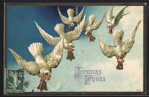 Cartolina rilievo colombe - cartolina,