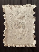 Antica Raffinatissima Copertina  Da Culla Bisso Lino Ricamato A Mano 100x80cm   
