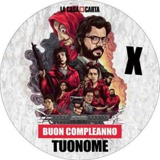 Cialda LA CASA DI CARTA  con NOME Decorazione Torta Ostia o Zucchero  DE PAPEL