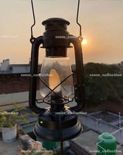 Lampada Lanterna Nera Stabile Elettrica Vintage con Camino in Vetro Soffiato ...