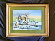 Dipinto Koboschi paesaggio invernale 48x33 cm olio su tela con cornice