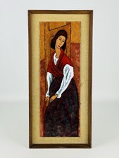 Vintage Quadro Dipinto Con Smalto Su Rame Design 1960 “Omaggio A Modigliani”