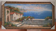 Quadro paesaggio Dipinto A MANO OLIO SU TELA CORNICE ORO 68X128 cm NR PM 1