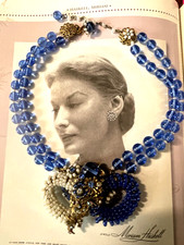 NECKLACE FIRMATA MIRIAM HASKELL CRISTALLI BLU PRIMI ANNI 50 CAPOLAVORO AUTENTICO