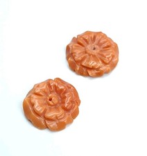 Antichi Orecchini FIORI  Vero Corallo Del Jiapone Antico Arancione ROSSO