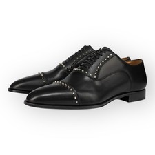 Christian Louboutin 45 choocloo Flat Black Oxford Spike NUOVO £1259 UK 11 US 12