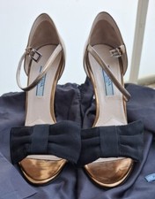 scarpe Decollete Prada in pelle verniciata bronzo e nere,taglia 35, con dustbag