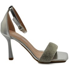 Sandalo gioiello donna con tacco 10 argento e fascia di strass luccicanti cerimo