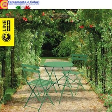 Set BISTROT Da Giardino in Metallo Tavolo + 2 Sedie Verde Pieghevoli Per Esterno