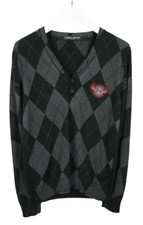 Frankie Morello Maglione Uomo Medio Stretto Maglia Argyle Stampa Bottoni V-Neck