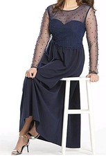 Abito donna occasione taglia 14 blu perle ritagliato manica lunga piccola padrona 