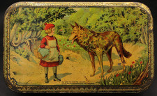 Antica Scatola Latta Cestino Bauletto Anonima Francese Cappuccetto Rosso