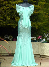 Abito maxi paillettes Goddiva con scialle taglia 12 matrimonio PROM festa crociera ballo