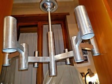 SCIOLARI CHANDELIER DESIGN ALLUMINIUM 10 LIGHTS. SPACE AGE ERA 1960S 