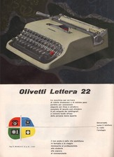 PUBBLICITA' 1952 OLIVETTI LETTERA 22 DESIGN MACCHINA DA SCRIVERE CARATTERISTICHE