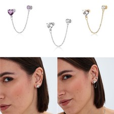 Sagapo Orecchino Donna Doppio Buco Cuore Catena Acciaio Zircone SDZ138-139-140