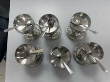 6 COPPE GELATO FRUTTA ACCIAIO INOX 10x8 VINTAGE Con Cucchiaino E Piattino
