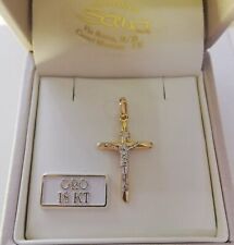 Croce Scatolata Ciondolo Medaglia Crocifisso Sacro Gesù Oro 750 18 Kt Bicolore 