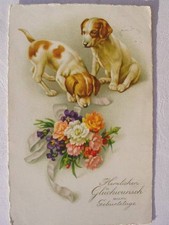 12410 AK Compleanno Fiori Con 2 Cani Cocker Spaniel 1928 PC Cani
