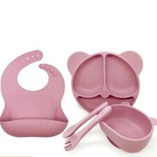 Set Pappa per Bambini,5 Pezzi Svezzamento Silicone Piatto, Bavetta Bavaglino    