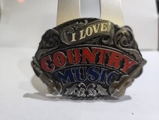 Fibbia per cintura vintage "I Love Country Music" western in metallo moda