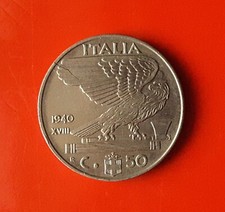 50 CENTESIMI 1940 ERRORE - FRATTURE DI CONIO AL ROVESCIO [K113]