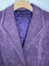 Trench cappotto spolverino pelle scamosciata vintage viola donna L personalizzato su misura