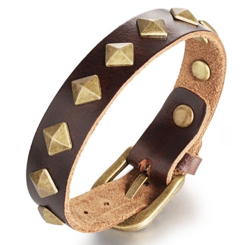 Bracciale pelle rivetto - , oro