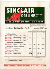 cartoncino SINCLAIR MOTOR OIL OLIO BENZINA PETROLIO GASOLINE logo DINOSAURO
