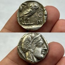 Moneta da collezione antica greca romana Athena Attica gufo rivestita in argento