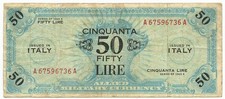 50 LIRE OCCUPAZIONE AMERICANA IN ITALIA BILINGUE FLC A-A 1943 A BB-