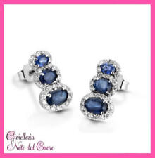 ORECCHINI TRILOGY ORO BIANCO 18K : VERI ZAFFIRI E DIAMANTI NATURALI 2.89 CARATI