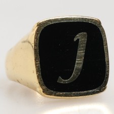 DOLCE & GABBANA Anelli Tono Oro Vero Ottone Smalto Nero "J" Regolabile 320usd