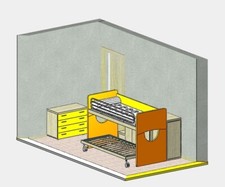Cameretta bambini a castello Doimo Cityline, 2 letti con doghe e cassettiera